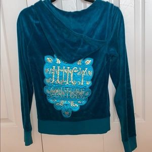 Juicy Couture Teal Velour Jacket Zip Up